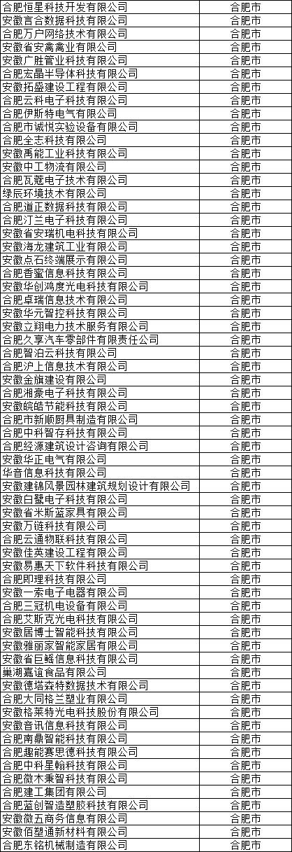合肥市高新技術(shù)企業(yè)公示名單